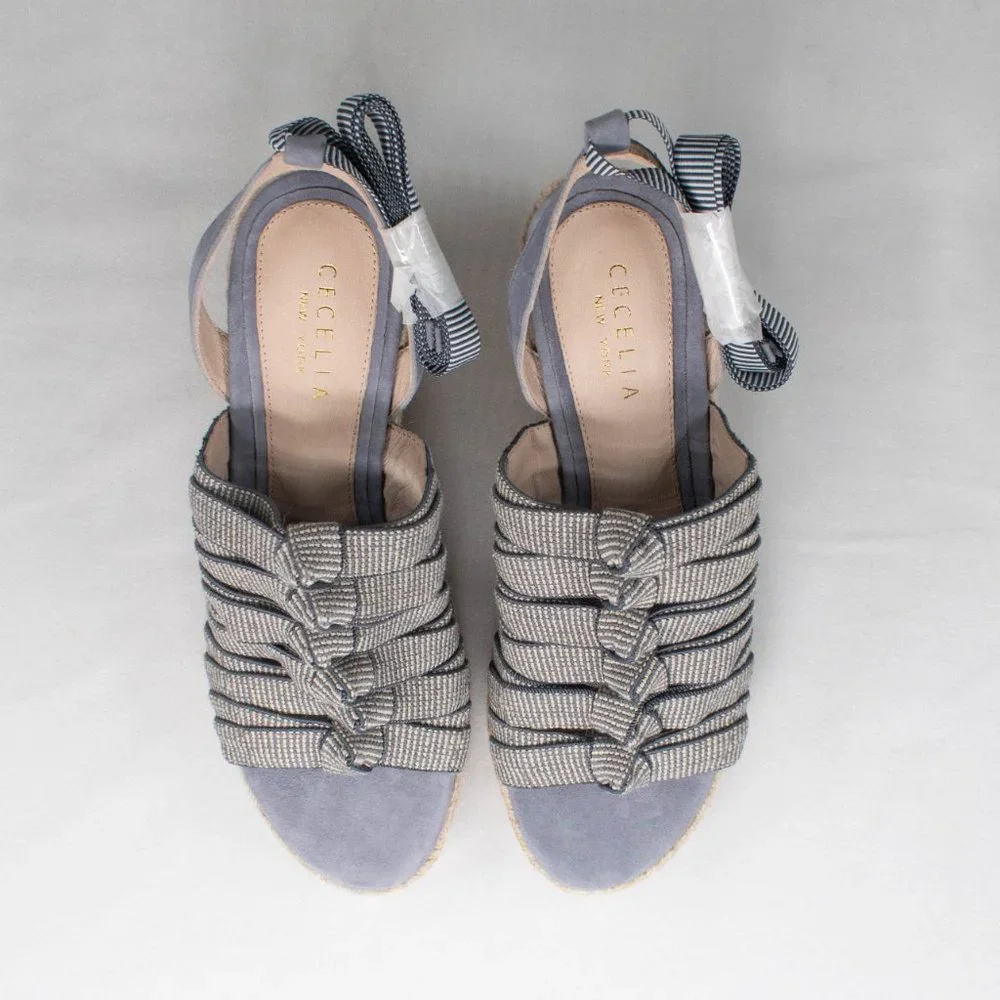Cecelia New York Serena Off Denim Faded Jeans Espadrille Wedge‎ Platform Sandals